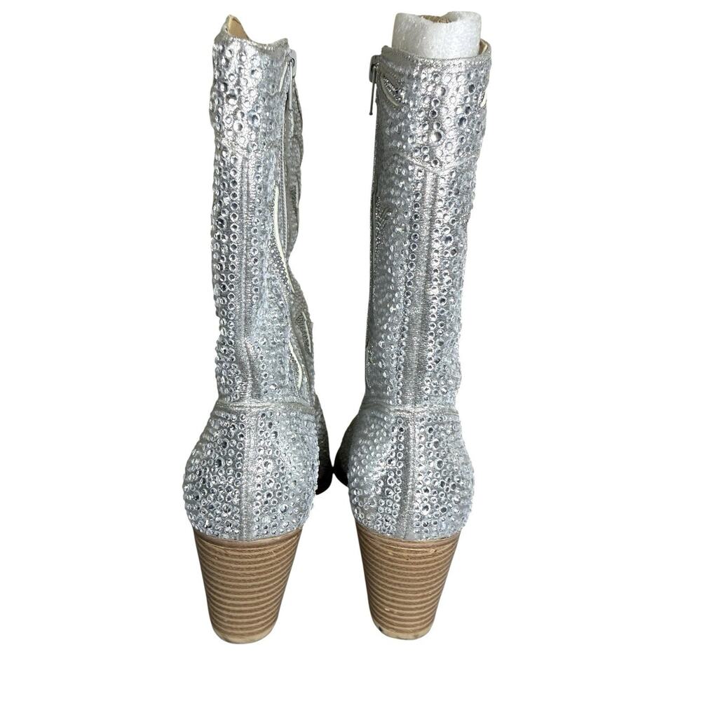 Crown Vintage Starry Silver Rhinestone Western Boots 8M Studded Cowboy Boots - Picture 7 of 8